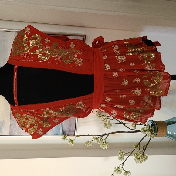 Free People Orange V neck  Peplum Blouse  sz XS - Picture 6 of 8